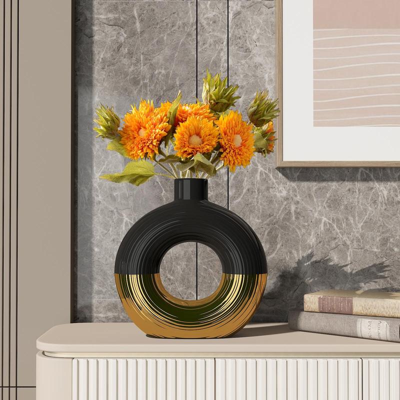 Ceramic Flower Vase, 1 Count Modern Round Design Simple Vase, Spring Decor 2024 for Home Desktop