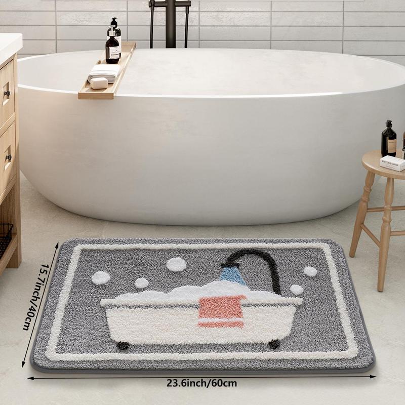 Bathtub Pattern Bathroom Mat, 1 Count Non-slip Soft Bath Mat, Absorbent Thickened Bath Mat, Comfortable Bath Mat for Bathroom & Toilet, Home Decor