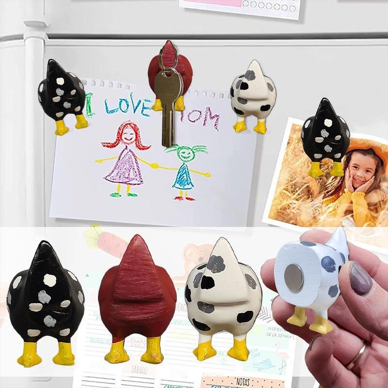 Cartoon Chicken Design Fridge Magnet, 3 Counts Cute Decorative Magnet, Personalized Fridge Magnet for Kitchen Office Whiteboard