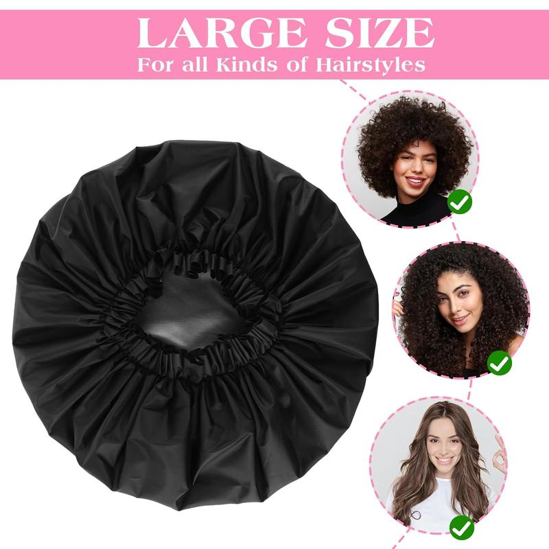 2 count Large Shower Cap for Braids - Waterproof Shower Cap for Women, Reusable XL Plastic Shower Caps  Bath Bonnet for Long Thick Curly Hair, Locs, Twist Braids (Black&Pink)