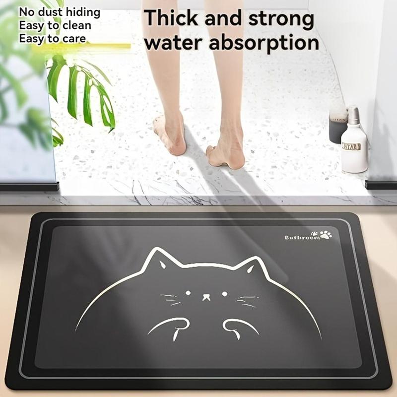 Cartoon Cat Pattern Bath Mat, 1 Count Non-slip Soft Absorbent Bath Rug, Quick Drying Carpet for Home Bathroom Hotel Dormitory