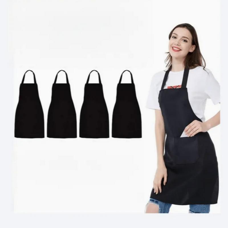 Solid Color Apron with 2 Large Pocket, 4 Counts Durable Multifunctional Kitchen Apron, Household Apron for Cooking, Baking, Cleaning, Gardening