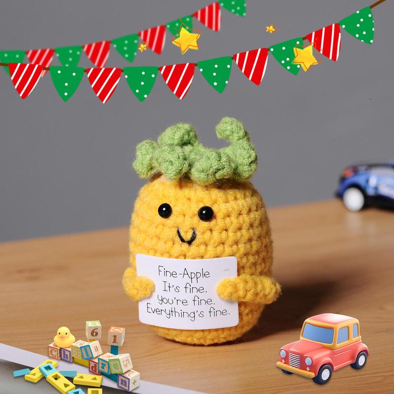 Cartoon Crochet Pineapple Ornament, Positive Pineapple, Cute Creative Crochet Pineapple Inspirational Cheer Up Decoration, Home Decor for Living Room Bedroom Office