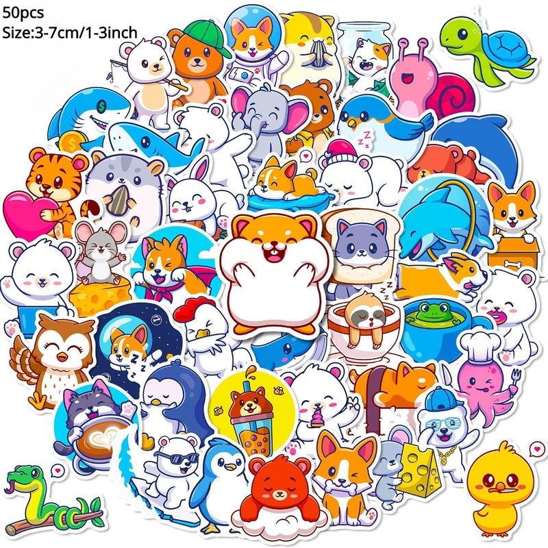 50pcs Cartoon Animal Series Graffiti Stickers for Waterproof Decorative Stickers, Waterproof Sticker Pack for Wall Water Bottle Skateboard Helmet Car Bike Luggage Laptop