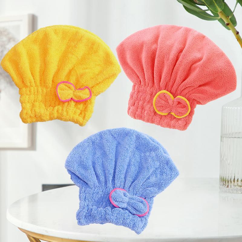 Bow Decor Hair Drying Towel, 3 Counts Soft Absorbent Hair Towel, Hair Drying Cap, Bathroom Supplies