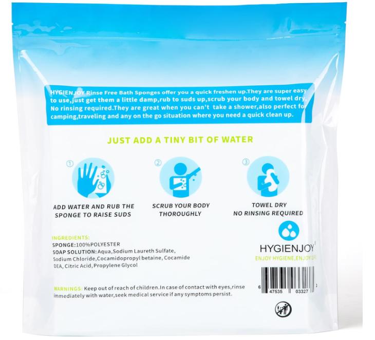 HYGIENJOY-21% Larger,No Rinse Bathing Wipes for Adults-Rinse Free Bath Sponges,Soap Infused,Dry Shower Wipes for Elderly, For Camping,Hiking,GYM, Post Surgery Must Haves, (25 pack)