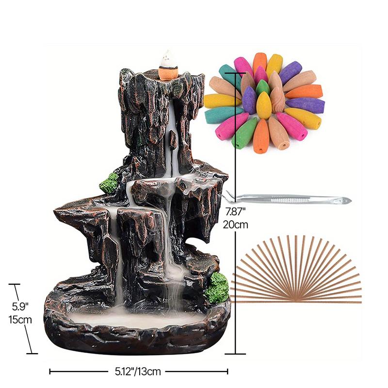 SPACEKEEPER Incense Burner, Backflow Incense Holder 2 sides Waterfall Incense Burnier with 120 Backflow Incense Cones, 30 Incense Sticks, Aromatcherapy Ornamen for home