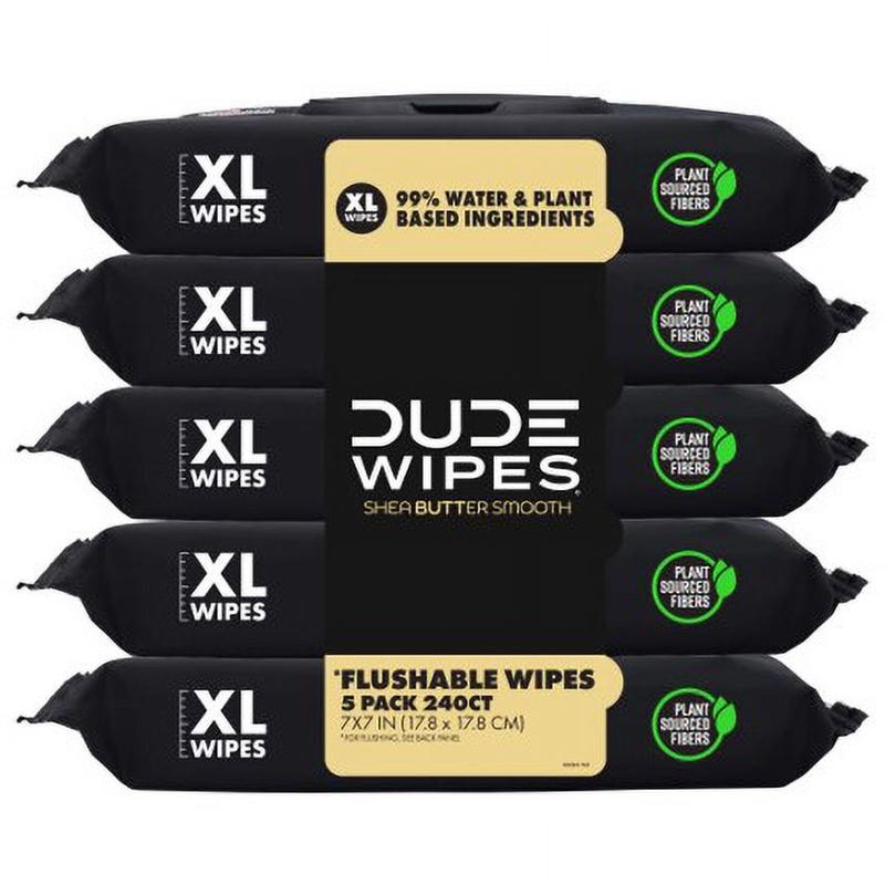 DUDE Flushable Wipes, Extra Large Shea BUTTer Smooth Wet Wipes, 240 Count