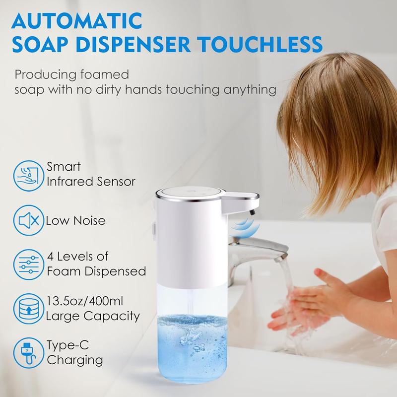 Automatic soap Dispenser touchless Kitchen Dish Automatic Liquid Soap Dispenser 4 Adjustable Soap Dispensing Levels Wall Mount for Bathroom Kitchen School Hotel, Liquid Hand Soap Dispenser Installation Rechargeable Waterproof bathroom washroom