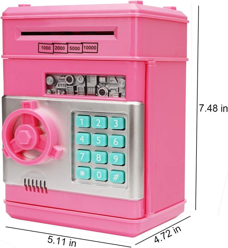 Electronic Piggy Bank, Mini ATM Password Money Bank Cash Coins Saving Box for Kids, Cartoon Safe Bank Box Perfect Toy Gifts for Boys Girls (Pink)