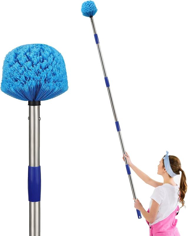 Cobweb Duster with Extension Pole, 8 FT Stiff Bristles Duster Head with Adjustable Stainless Steel Handle, Lightweight High Ceiling Brush Cleaner for Outdoor Indoor