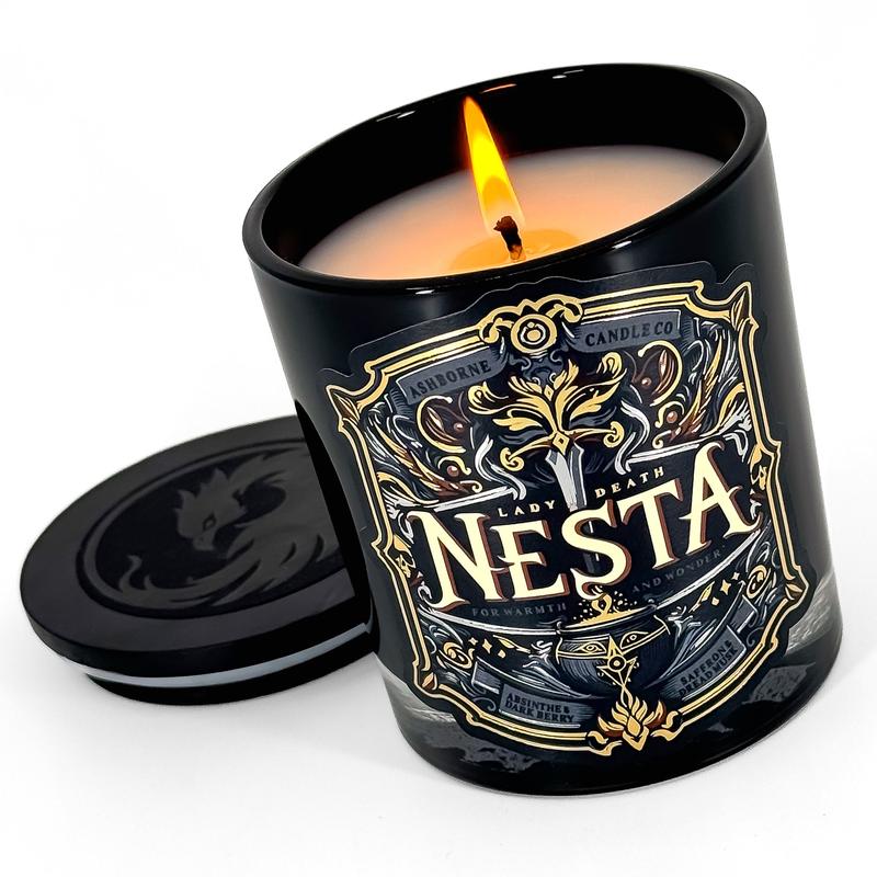 Nesta - ACOTAR inspired 8oz Scented Candle - Absinthe, Dark Berry, Saffron, Dread Musk - Natural Coconut Wax - 35 h Burn Time - Premium Foil Label