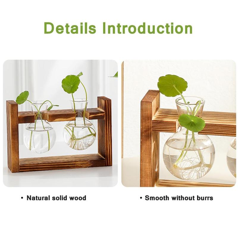 Wooden Plant Holder without Plant, 1 Count Creative Glass Vase with Wooden Stand, Desktop Plant Holder for Home Office Desktop Decoration