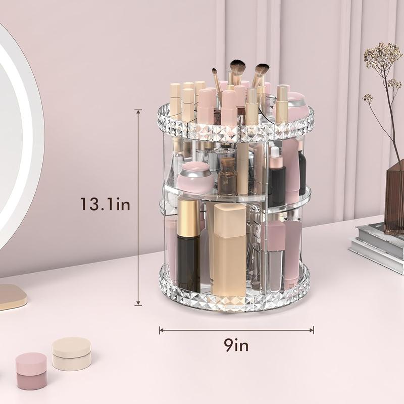 360° Rotating Clear Makeup Storage Shelf, Multi Layer Adjustable Lazy Susan Cosmetic and Skincare Organizer Desk Accessories, for Dresser Bathroom, Bedroom. Racks