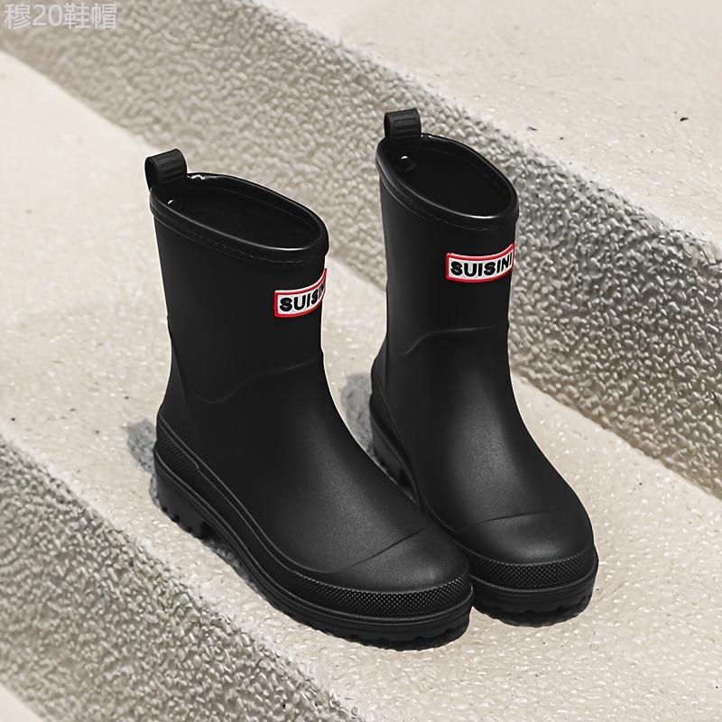 Fashion Solid Color Waterproof And Non-slip Rain Boots, Comfortable Medium Tube Rain Boots, Women's Footwear