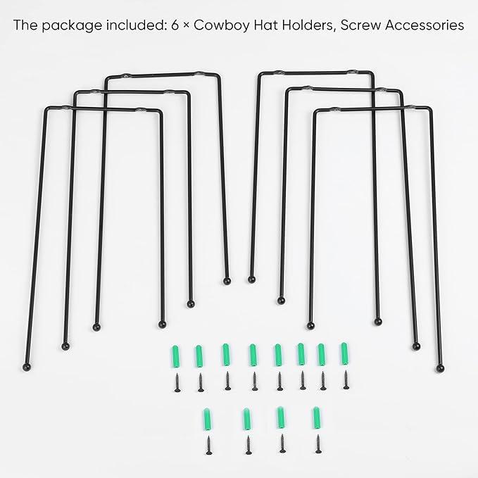 Cowboy Hat Rack - Cowboy Hat Holder DIY Hat Hangers for Wall Display, Black Hat Holder Organizer, 6 Pieces