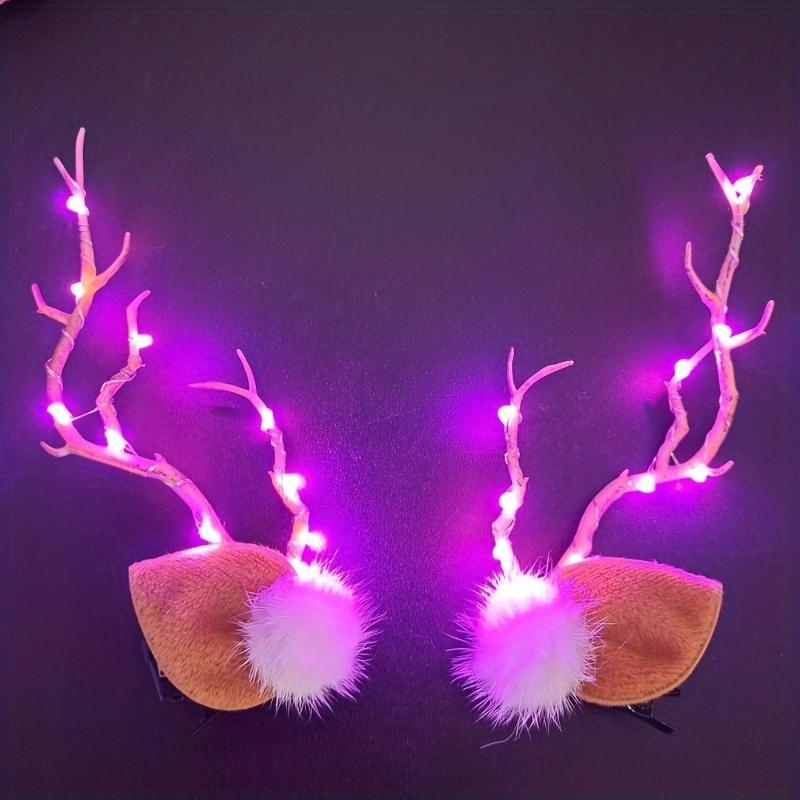 Christmas LED Light Up Deer Antler Headband, 2 Counts 1 Pair Battery Powered Antler Headband, Photo Prop, Festive & Party Supplies