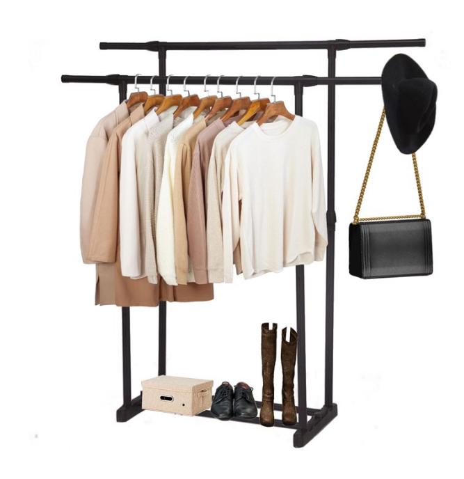 Double Rod Adjustable Rolling Clothes Rack with Lower Storage - High Quality Steel, Perfect for Laundry Rooms and Bedrooms