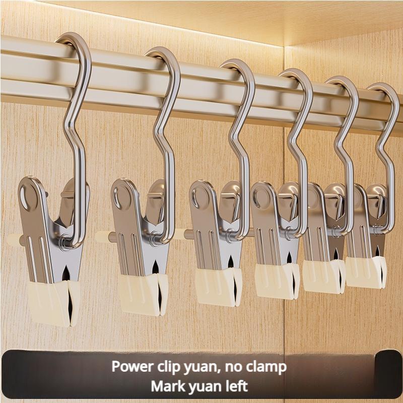 Stainless Steel Pant Clip, 12pcs set Multi-functional Pant Clip with Hook, Space-saving Closet Organizer, Durable Clothes Hanger for Home Use