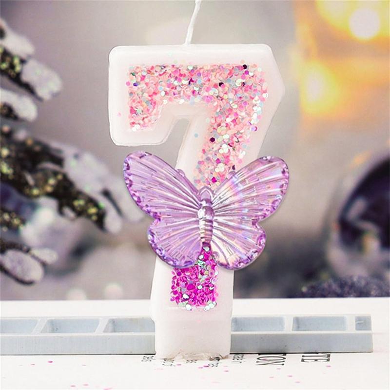 Butterfly Design Number Candle, 1 Count Butterfly Number Decorative Candle for Birthday Cake, Party Supplies