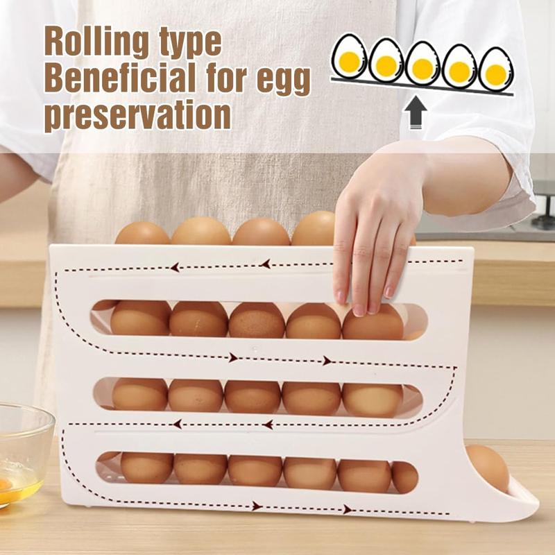 Slide type egg carton Refrigerator side door four-layer automatic egg roller Kitchen countertop drop proof egg storage box Minimalist Organiser