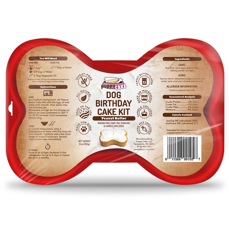 Puppy Cake Dog Birthday Cake Kit - Includes Cake Mix, Icing Mix, Red Bone-Shaped Baking Pan and 1 Candle