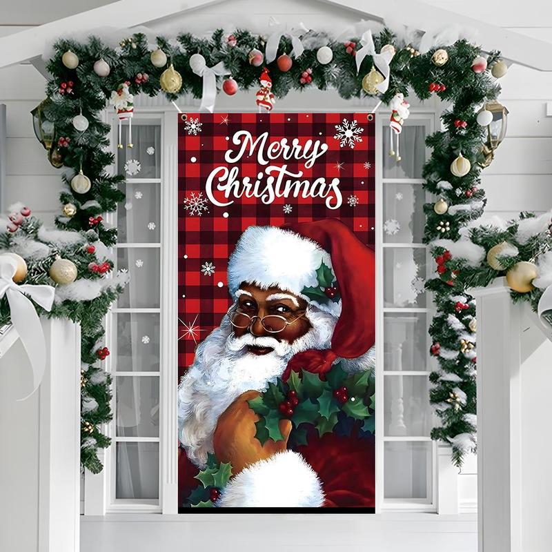 Merry Christmas Door Banner, 1 Count Santa Claus Pattern Door Hanging Banner with 4 Grommets, Festive & Party Supplies for Home Living Room Bedroom