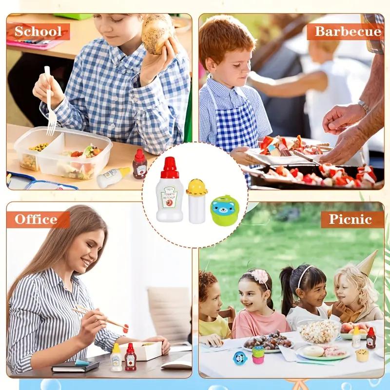 55pcs Mini Plastic Fruit Fork Cute Food Fork For Cake Dessert Fruit Platter Reusable Mini Toothpick Condiment Squeeze Bottle Mini Ketchup Bottle Lunch Accessories Disposable Set