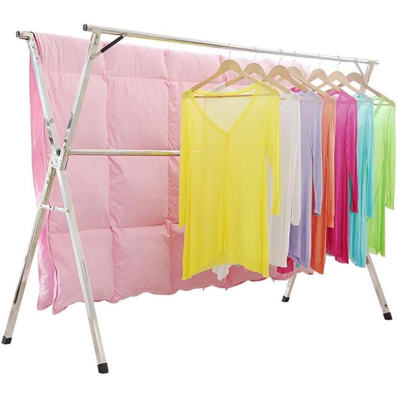 SHAREWIN Clothes Drying Rack Collapsible, Heavy Duty Laundry Dryer Racks Foldable, Space Saving for Indoor Outdoor, Hanging Garment Racks Length Adjustable, 63inch