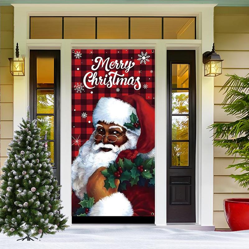 Merry Christmas Door Banner, 1 Count Santa Claus Pattern Door Hanging Banner with 4 Grommets, Festive & Party Supplies for Home Living Room Bedroom