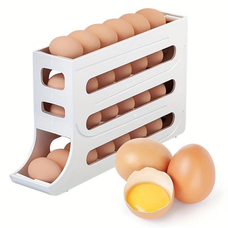 Slide type egg carton Refrigerator side door four-layer automatic egg roller Kitchen countertop drop proof egg storage box Minimalist Organiser