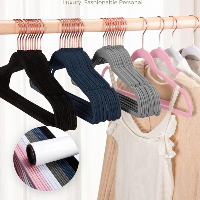 Velvet Hangers , Non-Slip Flocked Felt Hangers, Sturdy Clothes Hangers Heavy Duty Coat Hangers & Suit Hangers, Durable Slim Black Hangers for Closet Space Saving, Hanging, Shirt