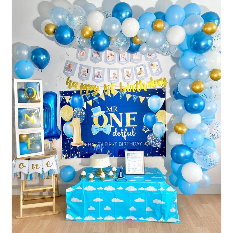 Baby Boy 1st Birthday Decorations Supplies, 1st Birthday Boy Decorations, Baby First Birthday Decorations for Boy, First Birthday Balloon Boxes, Backdrop, High Chair Banner, Crown, Photo Banner