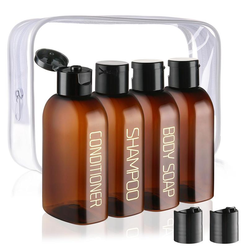 4 pcs Travel Bottles for Toiletries ，3.4oz Travel Shampoo and Conditioner Bottles ，Travel Size Containers Leak Proof Small Plastic Squeeze Bottles with Flip Cap