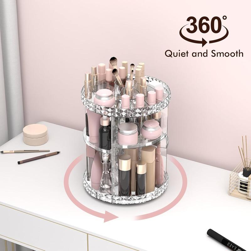 360° Rotating Clear Makeup Storage Shelf, Multi Layer Adjustable Lazy Susan Cosmetic and Skincare Organizer Desk Accessories, for Dresser Bathroom, Bedroom. Racks