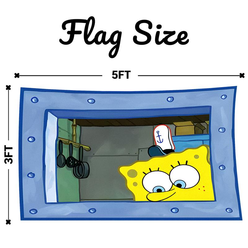 spongebob cartoon 3x5 Feet Banner Funny Poster Durable polyester Cool Flag Man Cave Wall Decor withBrass Grommets for College Dorm Room Bedroom party