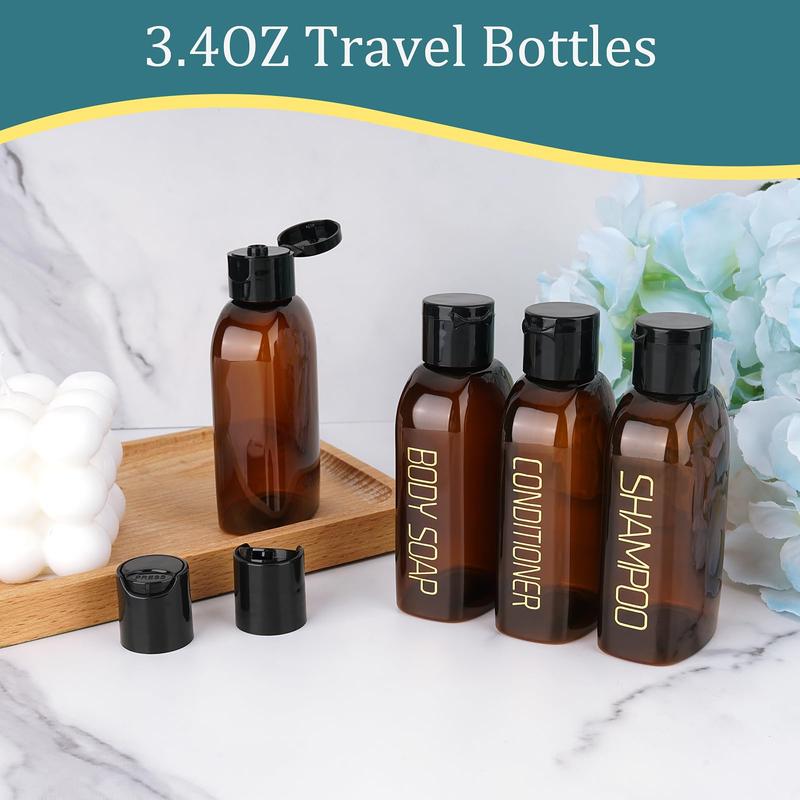 4 pcs Travel Bottles for Toiletries ，3.4oz Travel Shampoo and Conditioner Bottles ，Travel Size Containers Leak Proof Small Plastic Squeeze Bottles with Flip Cap