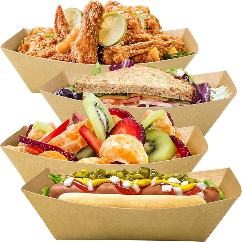 Disposable Food Serving Tray, 25 50 100pcs Kraft Paper Food Boat Tray, Oil-proof Food Take Out Tray for Concession Food and Condiments