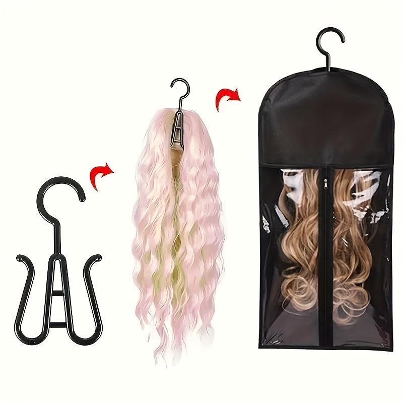 Clear Wig Storage Bag with Hook, 4 Counts Christmas Dustproof Zipper Wig & Hair Extension Hanger, Heatless Styling Tools for Salon & Home Use