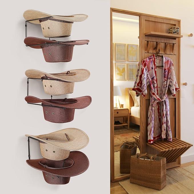 Cowboy Hat Rack - Cowboy Hat Holder DIY Hat Hangers for Wall Display, Black Hat Holder Organizer, 6 Pieces