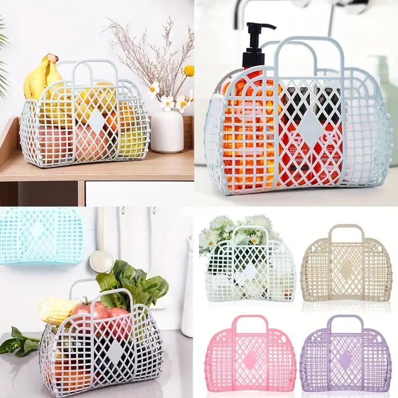 Random Color Plastic Storage Basket, 2 Counts Multifunctional Diamond Pattern Storage Basket with Handle, Home Organizer for Party, Beach, Bathroom