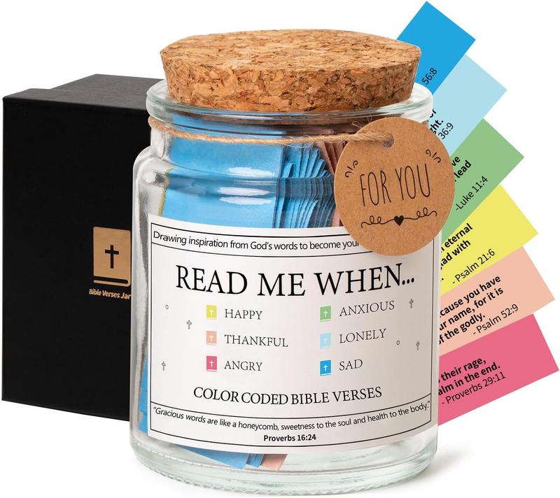 Bible Verse Jar,[Read Me When]Bible Verses Jar for Emotions and Feelings,Scripture Prayer Cards Hope Jar,Religious Graduation Gift,Bible Study Church Christian Gifts for Women Men Mom Dad Friend