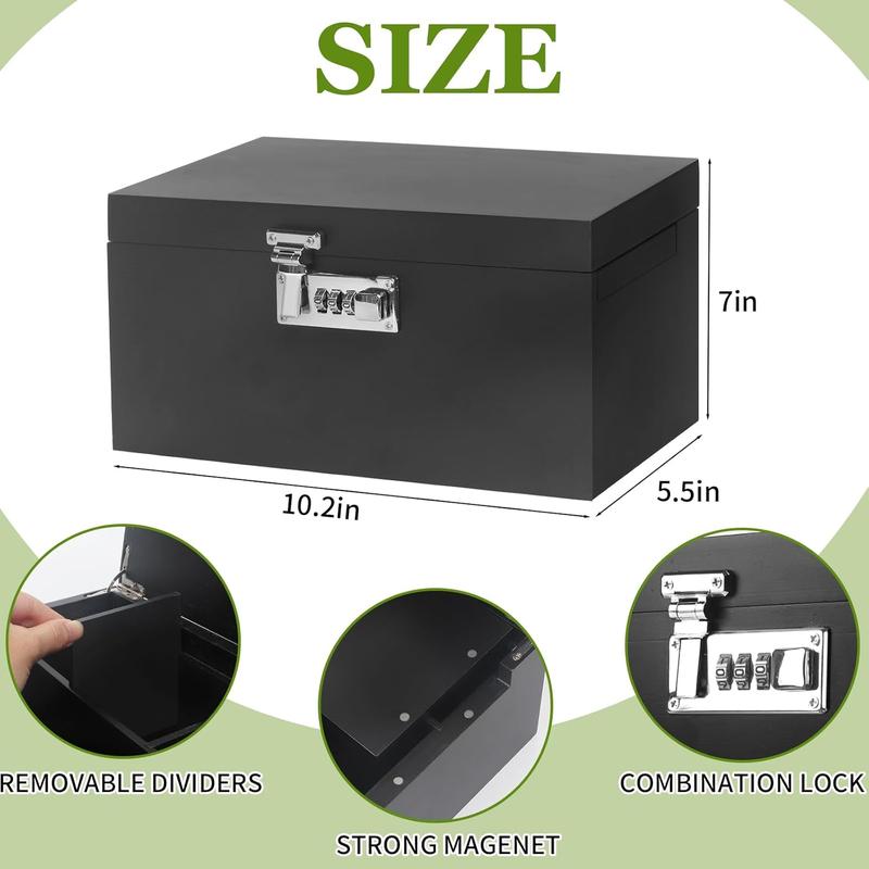 Large Black Bamboo Box with Combination Lock, Decorative Storage Box with Detachable Compartment, Wooden Box with Alright Jars & Brushes & Storage Tubes as Great Gift Choice.