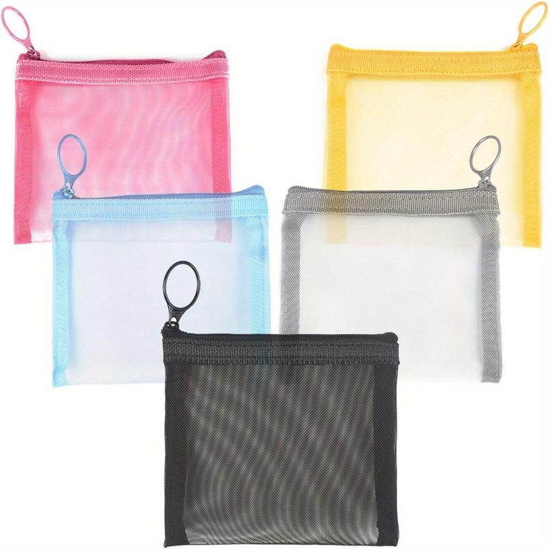 Mini Zipper Mesh Storage Bag, 5 Counts Assorted Colors Travel Cosmetic Storage Pouch, Small Travel Kit Storage Pouch, Home Organizer