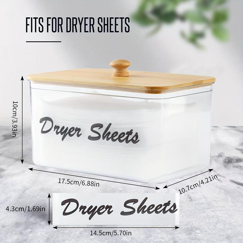 Clear Dryer Sheet Holder Container with Bamboo Lid, 1 Count Laundry Room Decor Storage Box with Label, Clean Dryer Sheet Detergent Pods Dispenser Box for Home