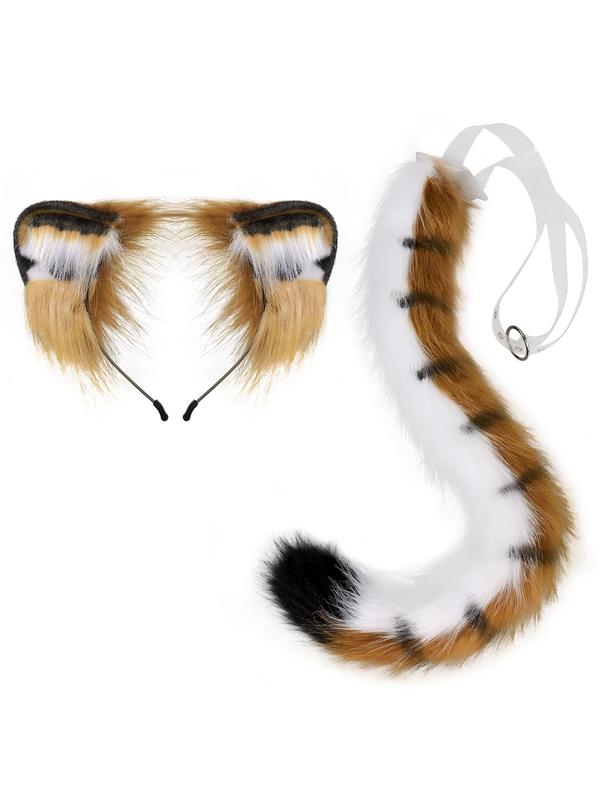 Cute Fluffy Plush Tiger Ear Design Headband & Tail Hair Accessories Set, Cute Hair Accessories for Women & Girls, Fashion Hair Accessories for Party, Daily Cosplay Decor