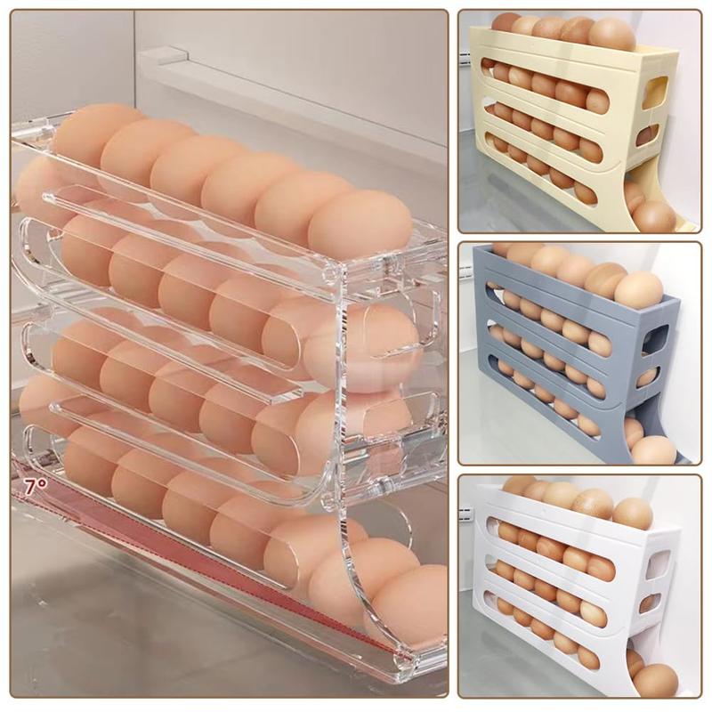 Slide type egg carton Refrigerator side door four-layer automatic egg roller Kitchen countertop drop proof egg storage box Minimalist Organiser