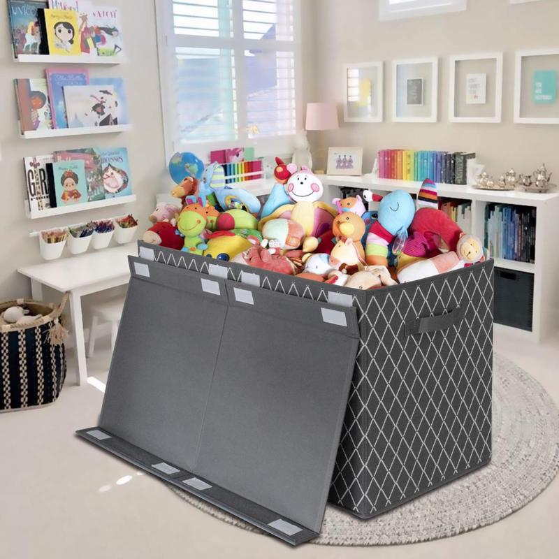 Toy Chest Box Storage Bins, Drawer Organizer for Dresser & Closet, Large Collapsible Sturdy Container with Fabric Flip-Top Lid & Handles for Clothes, Blanket, Playroom, Bedroom (24.5x13x16, Gray), foldable with handle storage boxes & bins, Christmas gift