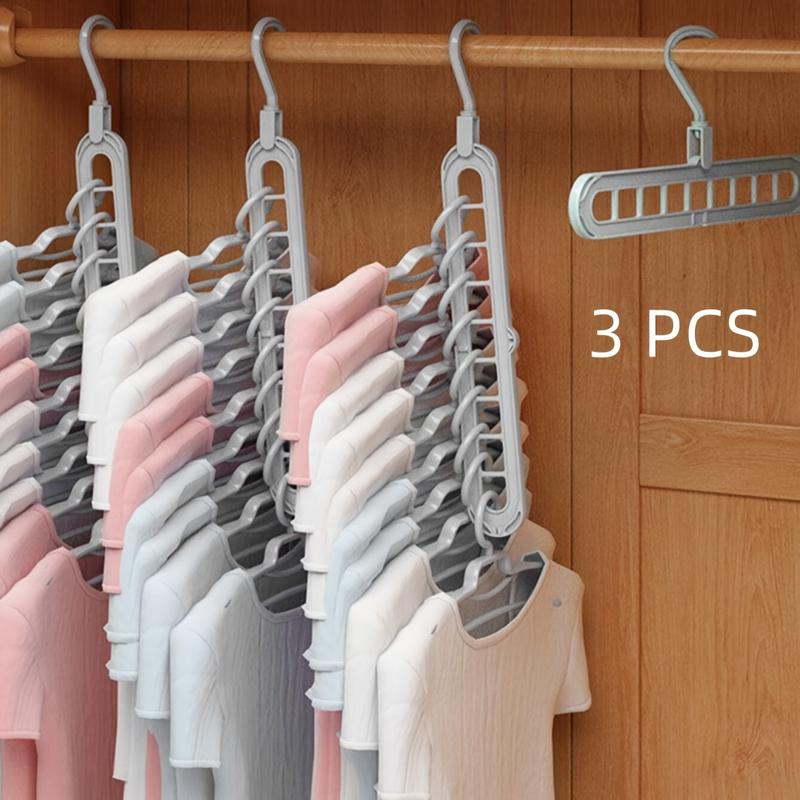 3-Pack Heavy Duty Foldable 9-Hole Space Saver Plastic Hanger Set - Premium Organizer for Closet, Wardrobe, Home & Dorm