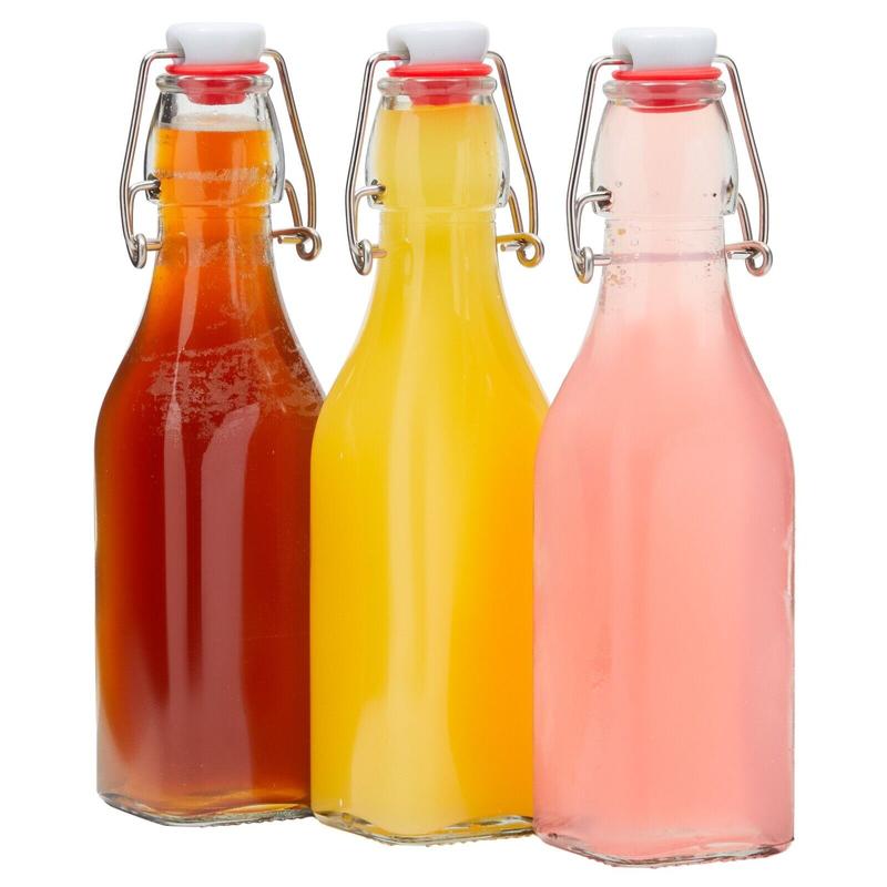 6 Pack 8 oz Swing Top Glass Bottles with Cleaning Brush for Vanilla, Hot Sauce